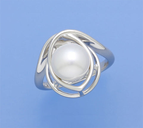 Sterling Silver Ring with 9-9.5mm Button Shape Freshwater Pearl