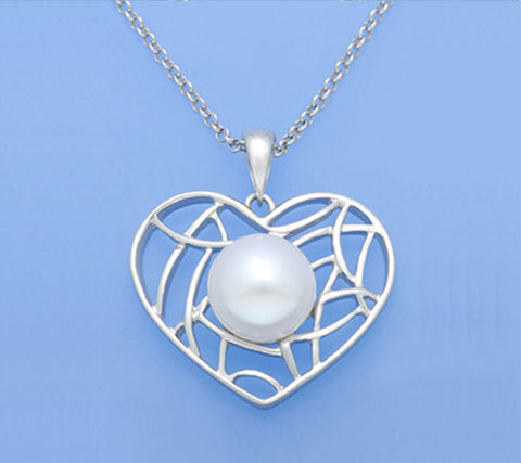 Sterling Silver Pendant with 9-9.5mm Button Shape Freshwater Pearl