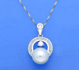 Sterling Silver Pendant with 10-10.5mm Button Shape Freshwater Pearl and Cubic Zirconia - Wing Wo Hing Jewelry Group - Pearl Jewelry Manufacturer