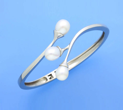 Sterling Silver Bangle with Drop Shape Freshwater Pearl