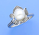 White and Black Plated Silver Ring with 7.5-8mm Button Freshwater Pearl - Wing Wo Hing Jewelry Group - Pearl Jewelry Manufacturer