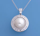 Sterling Silver Pendant with 11-11.5mm Button Shape Freshwater Pearl and Cubic Zirconia - Wing Wo Hing Jewelry Group - Pearl Jewelry Manufacturer