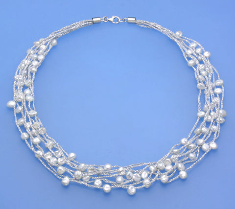 Sterling Silver Necklace with 5.5-6mm Keshi Shape Freshwater Pearl