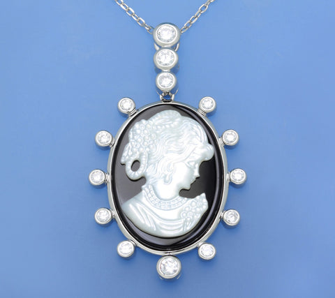 Sterling Silver Pendant with Mother of Pearl and Cubic Zirconia
