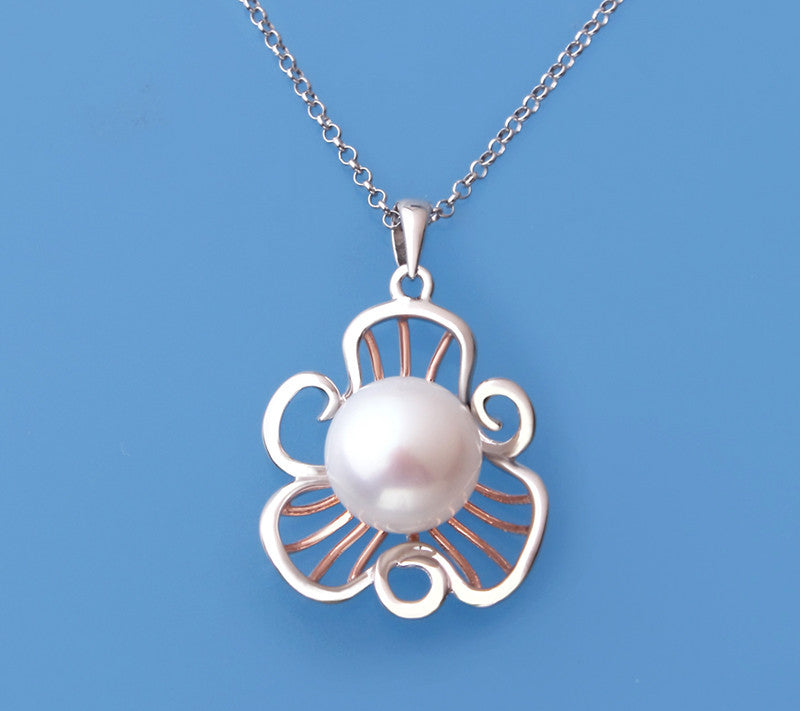 Sterling and Rose Gold Plated Silver Pendant with 10.5-11mm Button Shape Freshwater Pearl - Wing Wo Hing Jewelry Group - Pearl Jewelry Manufacturer