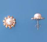 Sterling and Rose Gold Plated Silver Earrings with 8.5-9mm Button Shape Freshwater Pearl - Wing Wo Hing Jewelry Group - Pearl Jewelry Manufacturer