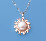 Sterling and Rose Gold Plated Silver Pendant with 9.5-10mm Button Shape Freshwater Pearl - Wing Wo Hing Jewelry Group - Pearl Jewelry Manufacturer