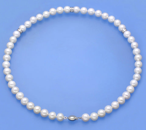 Sterling Silver Necklace with 8-8.5mm Round Shape Freshwater Pearl and Cubic Zirconia