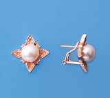 Rose Gold Plated Silver Earrings with 8.5-9mm Button Shape Freshwater Pearl - Wing Wo Hing Jewelry Group - Pearl Jewelry Manufacturer