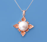 Rose Gold Plated Silver Pendant with 10-10.5mm Button Shape Freshwater Pearl - Wing Wo Hing Jewelry Group - Pearl Jewelry Manufacturer
