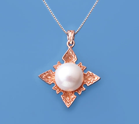 Rose Gold Plated Silver Pendant with 10-10.5mm Button Shape Freshwater Pearl