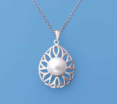 Sterling Silver Pendant with 9.5-10mm Button Shape Freshwater Pearl