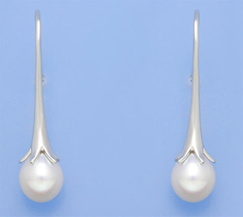 Sterling Silver Earrings with 9-9.5mm Drop Shape Freshwater Pearl