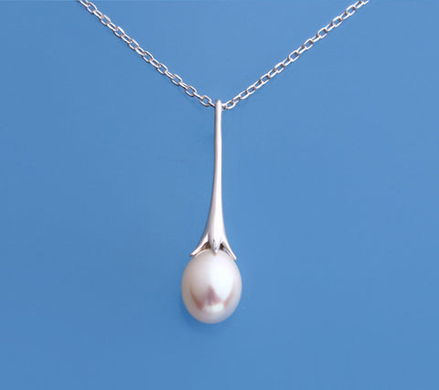 Sterling Silver Pendant with 9-9.5mm Drop Shape Freshwater Pearl