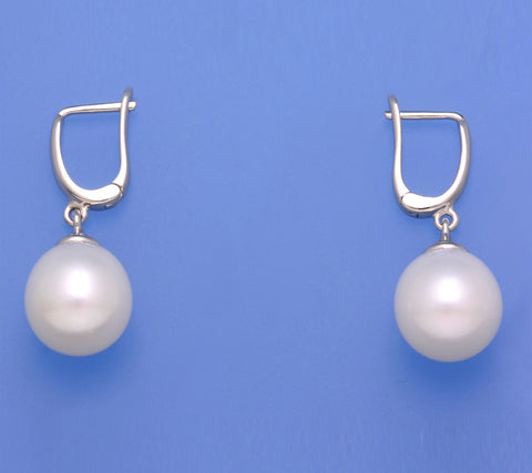 Sterling Silver Earrings with 10.5-11mm Drop Shape Freshwater Pearl
