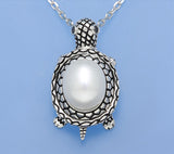 White and Black Plated Silver Pendant with 9*11mm Oval Shape Freshwater Pearl and Cubic Zirconia - Wing Wo Hing Jewelry Group - Pearl Jewelry Manufacturer