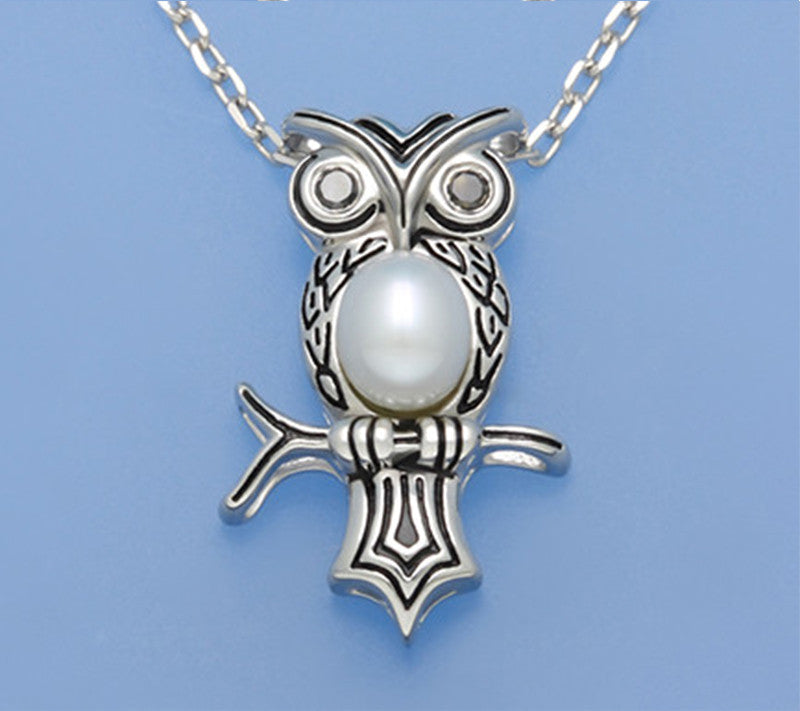 White and Black Plated Silver Pendant with 5.5-6mm Oval Shape Freshwater Pearl and Cubic Zirconia - Wing Wo Hing Jewelry Group - Pearl Jewelry Manufacturer