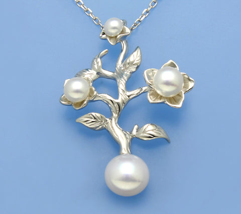 Sterling Silver Pendant with Button Shape and Full Shinny Freshwater Pearl