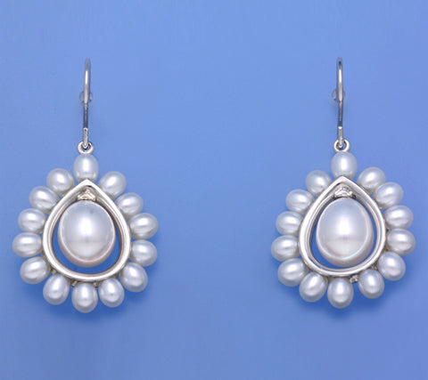Sterling Silver Earrings with Drop Shape Freshwater Pearl