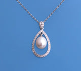 Sterling Silver with 7.5-8mm Oval Shape Freshwater Pearl and Cubic Zirconia Pendant - Wing Wo Hing Jewelry Group - Pearl Jewelry Manufacturer