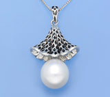 White and Black Plated Silver Pendant with 10-10.5mm Drop Shape Freshwater Pearl - Wing Wo Hing Jewelry Group - Pearl Jewelry Manufacturer