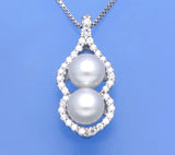 Sterling Silver Pendant with 6-6.5mm Button Shape Freshwater Pearl and Cubic Zirconia - Wing Wo Hing Jewelry Group - Pearl Jewelry Manufacturer