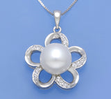 Sterling Silver Pendant with 10-10.5mm Button Shape Freshwater Pearl and Cubic Zirconia - Wing Wo Hing Jewelry Group - Pearl Jewelry Manufacturer