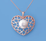 Sterling and Rose Gold Plated Silver Pendant with 12.5-13mm Button Shape Freshwater Pearl - Wing Wo Hing Jewelry Group - Pearl Jewelry Manufacturer
