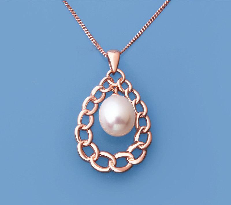 Rose Gold Plated Silver Pendant with 9-9.5mm Drop Shape Freshwater Pearl - Wing Wo Hing Jewelry Group - Pearl Jewelry Manufacturer