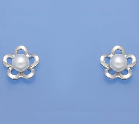 Sterling Silver Earrings with 7-7.5mm Button Shape Freshwater Pearl