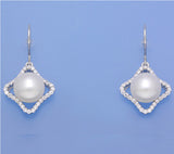 Sterling Silver Earrings with 10-10.5mm Button Shape Freshwater Pearl and Cubic Zirconia - Wing Wo Hing Jewelry Group - Pearl Jewelry Manufacturer