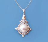 Sterling and Rose Gold Plated Silver Pendant with 11-11.5mm Button Shape Freshwater Pearl and Cubic Zirconia - Wing Wo Hing Jewelry Group - Pearl Jewelry Manufacturer