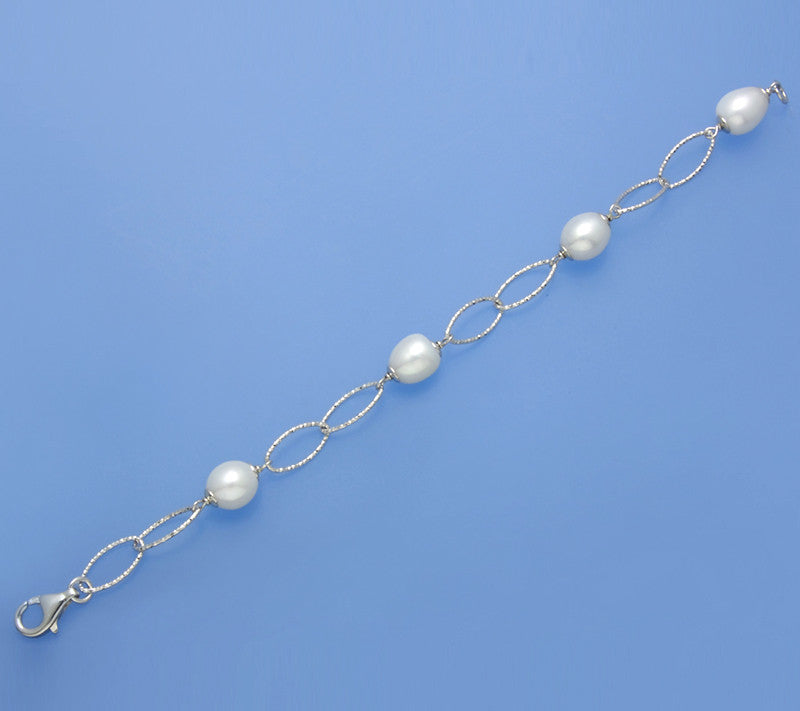 Sterling Silver Bracelet with 8.5-9mm Oval Shape Freshwater Pearl - Wing Wo Hing Jewelry Group - Pearl Jewelry Manufacturer