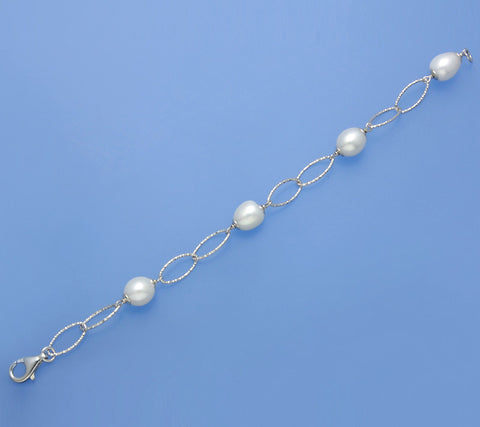 Sterling Silver Bracelet with 8.5-9mm Oval Shape Freshwater Pearl