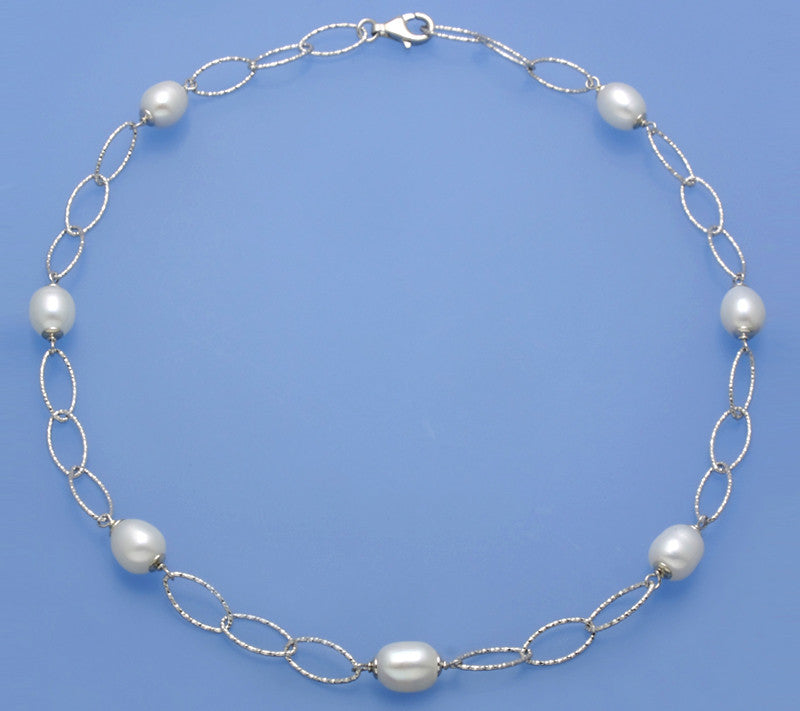 Sterling Silver Necklace with 8.5-9mm Oval Shape Freshwater Pearl - Wing Wo Hing Jewelry Group - Pearl Jewelry Manufacturer