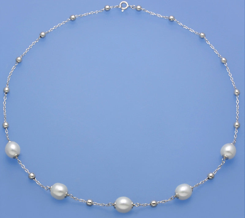 Sterling Silver Necklace with 8.5-9mm Oval Shape Freshwater Pearl - Wing Wo Hing Jewelry Group - Pearl Jewelry Manufacturer