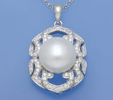 Sterling Silver Pendant with 11.5-12mm Button Shape Freshwater Pearl and Cubic Zirconia - Wing Wo Hing Jewelry Group - Pearl Jewelry Manufacturer
