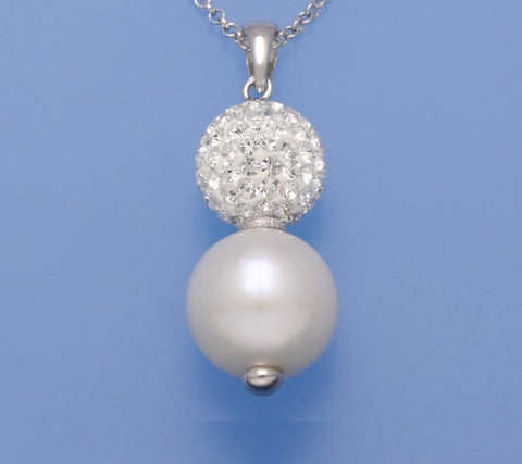Sterling Silver Pendant with 11-11.5mm Potato Shape Freshwater Pearl and Cubic Zirconia