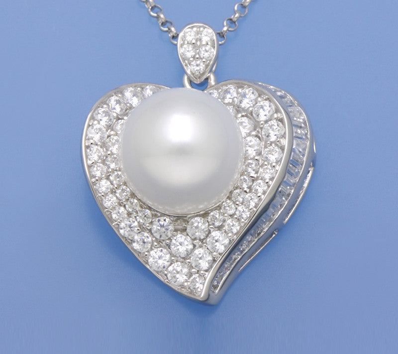 Sterling Silver Pendant with 11-11.5mm Round Shape Freshwater Pearl and Cubic Zirconia - Wing Wo Hing Jewelry Group - Pearl Jewelry Manufacturer