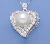 Sterling Silver Pendant with 11-11.5mm Round Shape Freshwater Pearl and Cubic Zirconia - Wing Wo Hing Jewelry Group - Pearl Jewelry Manufacturer