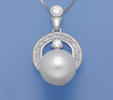 Sterling Silver Pendant with 11-11.5mm Round Shape Freshwater Pearl and Cubic Zirconia - Wing Wo Hing Jewelry Group - Pearl Jewelry Manufacturer