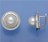 Sterling Silver Earrings with 10-10.5mm Round Shape Freshwater Pearl and Cubic Zirconia - Wing Wo Hing Jewelry Group - Pearl Jewelry Manufacturer
