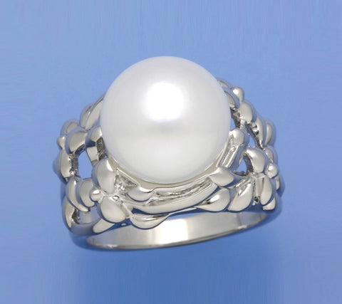 Sterling Silver Ring with 12-12.5mm Button Shape Freshwater Pearl