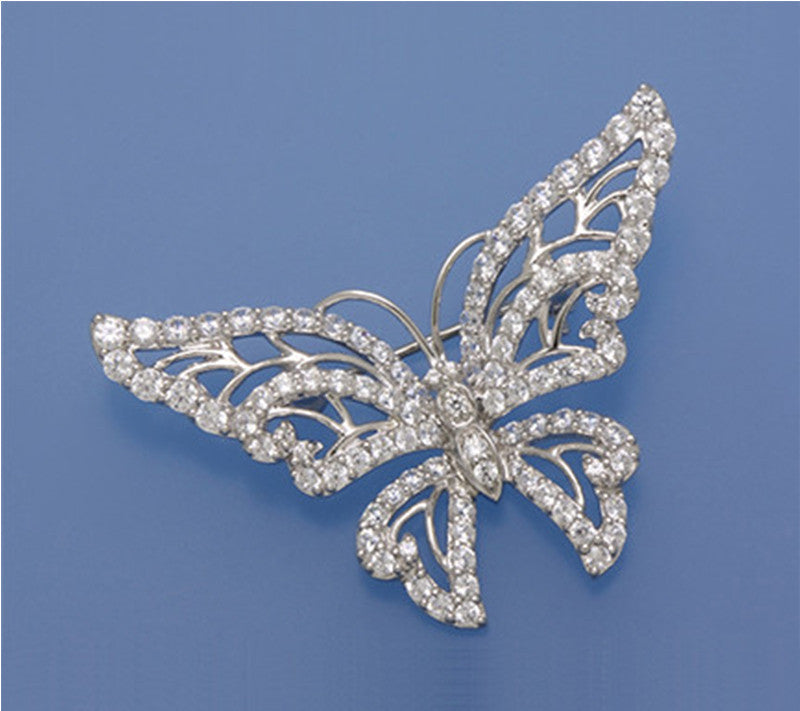 Sterling Silver Brooch with Cubic Zirconia - Wing Wo Hing Jewelry Group - Pearl Jewelry Manufacturer