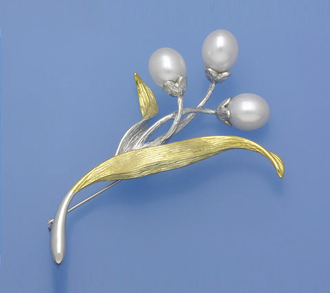 Sterling Silver Brooch with 8.5-9mm Drop Shape Freshwater Pearl