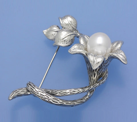 Sterling Silver Brooch with 9.5-10mm Drop Shape Freshwater Pearl