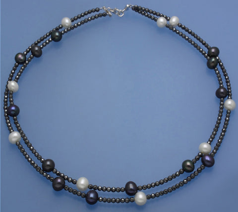 Sterling Silver Necklace with 7.5-8.5mm Potato Shape Freshwater Pearl and Hematite