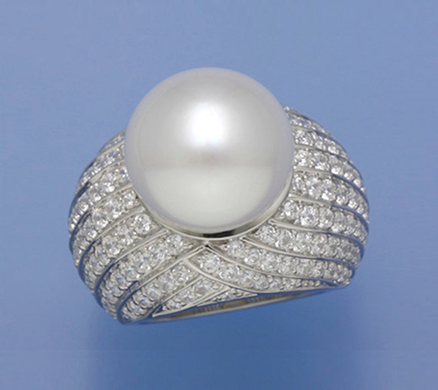 Sterling Silver Ring with 14.5-15mm South Sea Pearl and Cubic Zirconia - Wing Wo Hing Jewelry Group - Pearl Jewelry Manufacturer