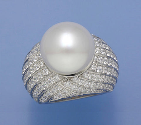 Sterling Silver Ring with 14.5-15mm South Sea Pearl and Cubic Zirconia