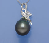 Sterling Silver Pendant with 10-10.5mm Drop Shape Tahitian Pearl and Cubic Zirconia - Wing Wo Hing Jewelry Group - Pearl Jewelry Manufacturer